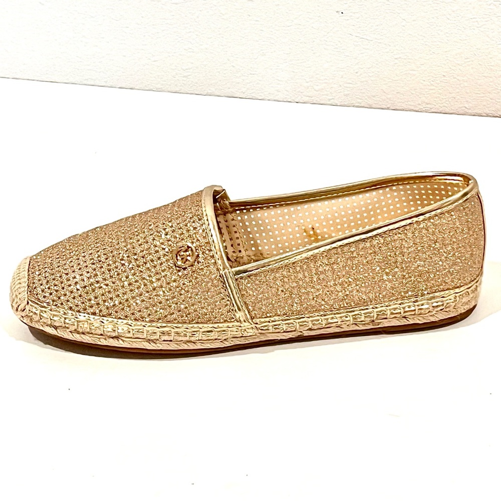 NWT Michael Kors Kendrick Gold Metallic Mesh Slip On Espadrille Flats 9 Luxury